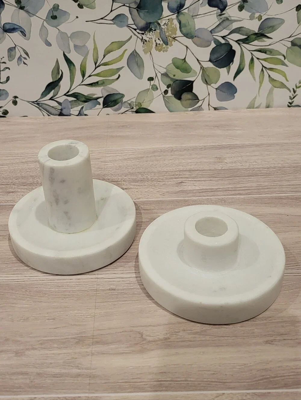 Studio McGee White Marble Candle Holders - Set of 2